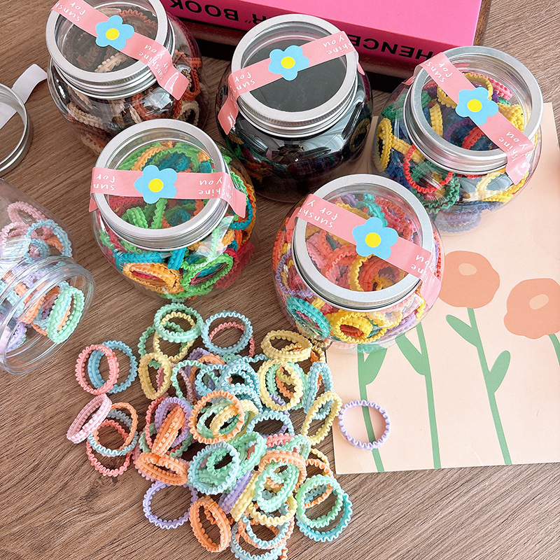 100根 桶装可爱木耳边儿童编发皮筋糖果色女童扎头发头绳女孩发饰