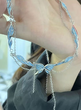 梦蝶少女心蓝色蝴蝶项链女小众设计高级感森系公主显白锁骨链配饰