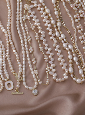 复古淡水珍珠项链法式巴洛克百搭不规则小众设计感欧美简约锁骨链