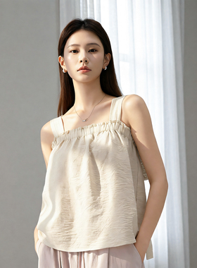 攀洛吊带背心女夏薄款2026新款白色极简上衣外穿高腰阔腿裤显瘦灰