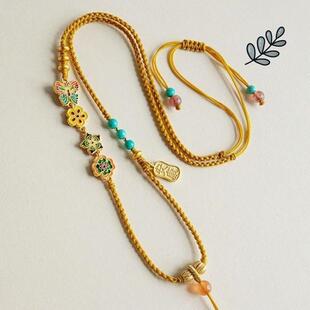 八宝罗盘绳手工编织双耳如意锁包挂编项链男女黄金佛头锁骨链毛衣