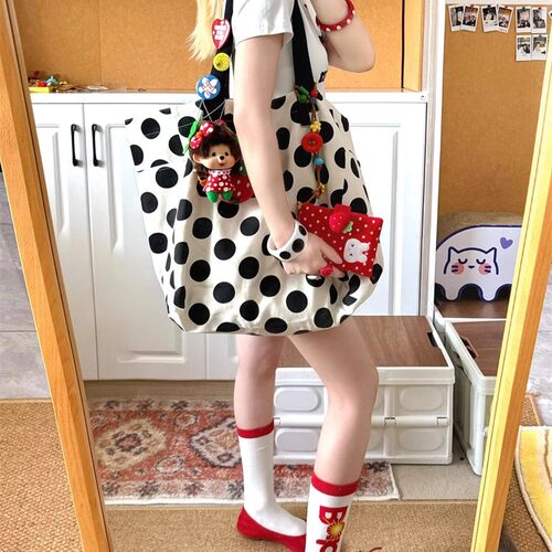 韩系简约波点单肩托特包