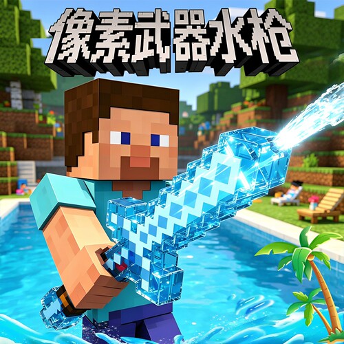 我的世界像素水枪玩具MC钻石剑可喷水儿童滋水枪户外打水仗男女孩