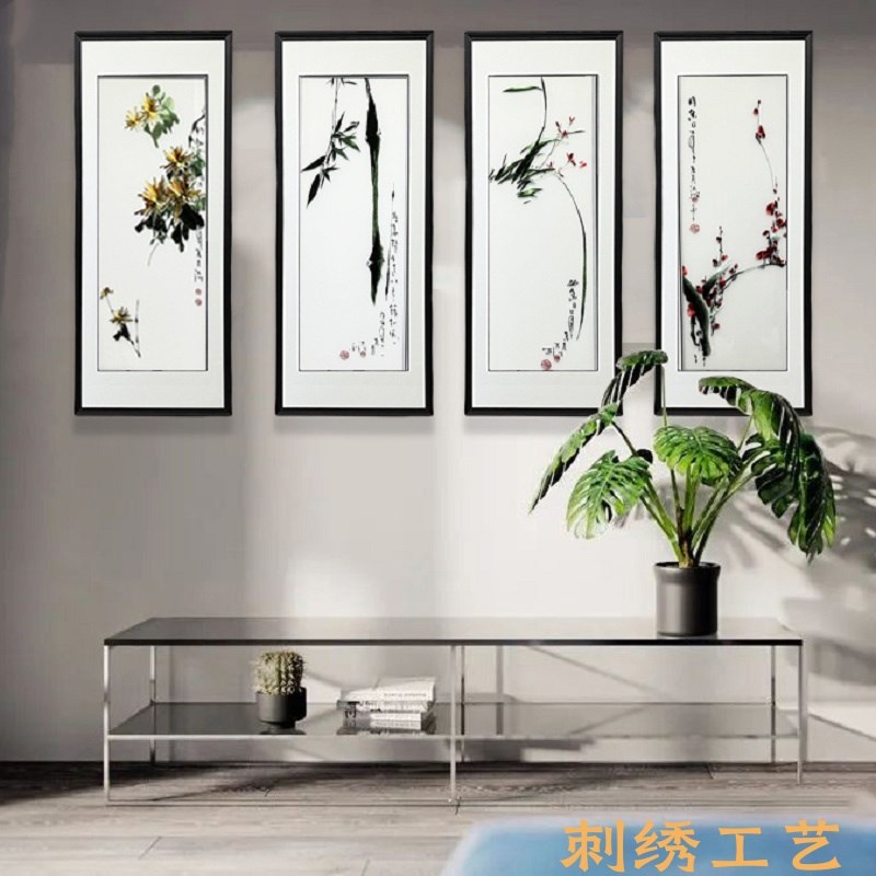 梅兰竹菊苏绣挂画背景墙餐厅中国风壁画刺绣画新中式