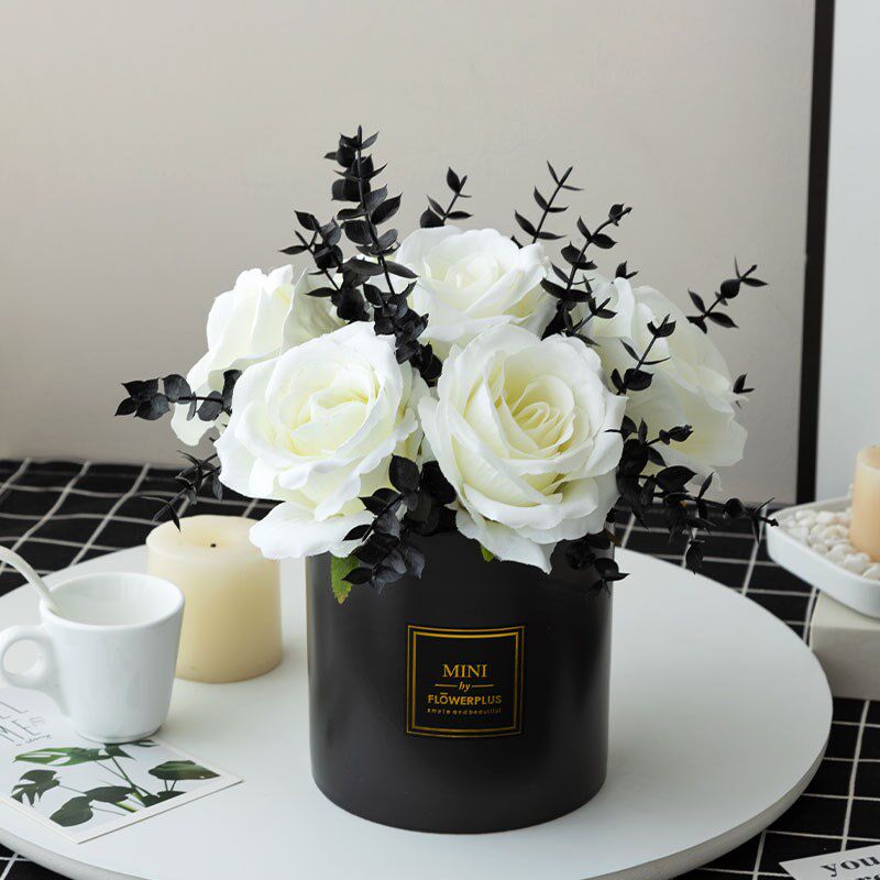 白色纯洁ins风仿真花假花玫瑰尤加利叶客厅餐桌玄关装饰摆件花束