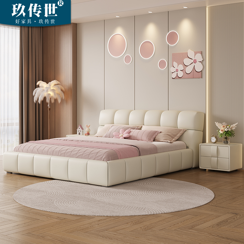 奶油风云朵泡芙床科技布床现代简约网红床主卧1.8米布艺床ins双人