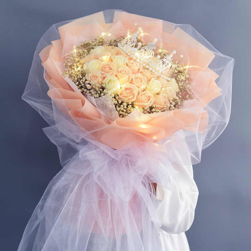 玫瑰满天星干花束仿真永生花送女友妈妈母亲生日情人节