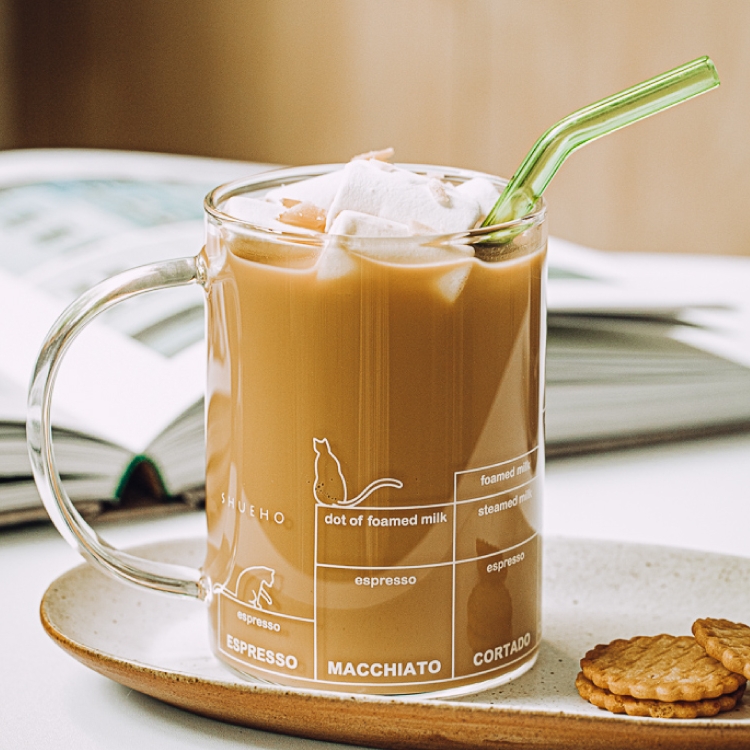 树可 猫咪玻璃杯耐高温牛奶杯大容量水杯办公室ins杯子女咖啡杯男