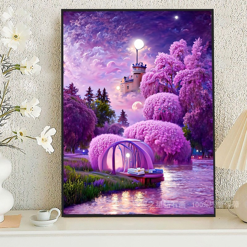 钻石画满钻简约风景点贴钻十字绣紫色花海