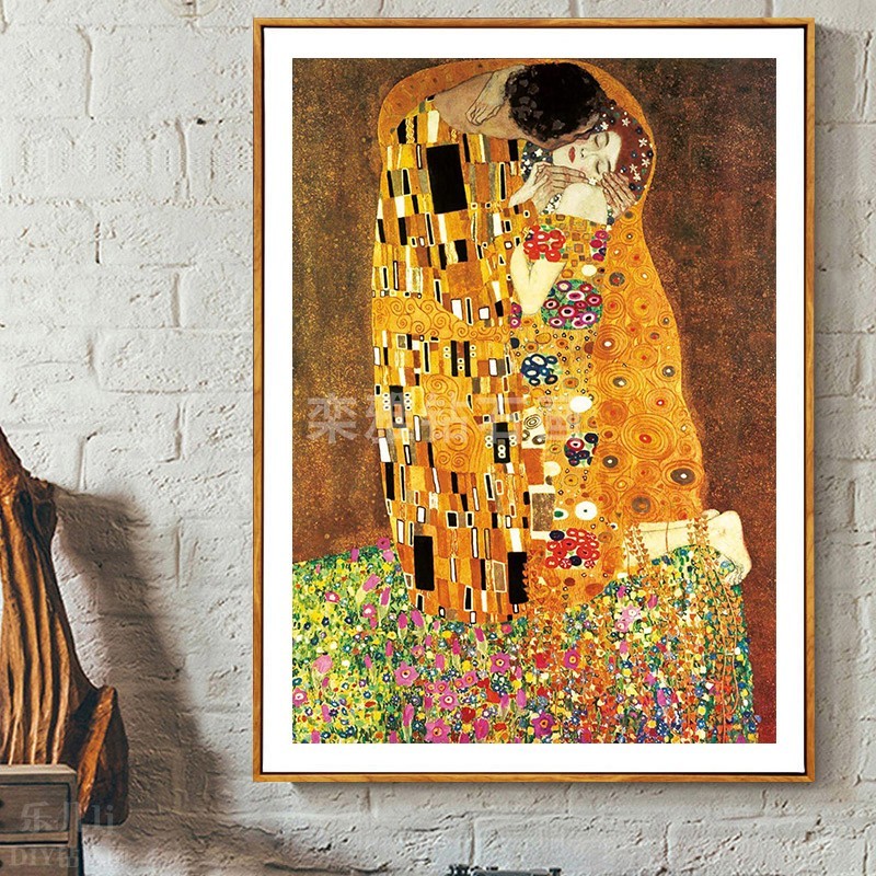 方钻满钻钻石画世界名画克林姆特吻手工贴钻印花十字绣石画