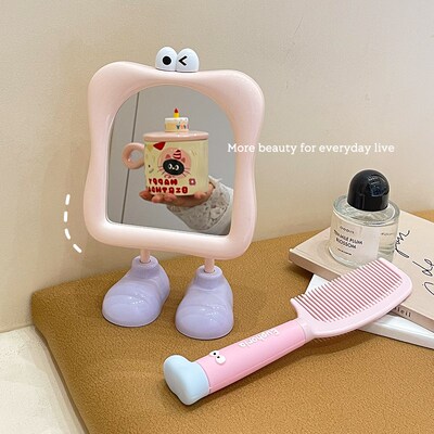 趣味可爱小镜子台式可立生宿舍梳妆台便携工位室化妆镜
