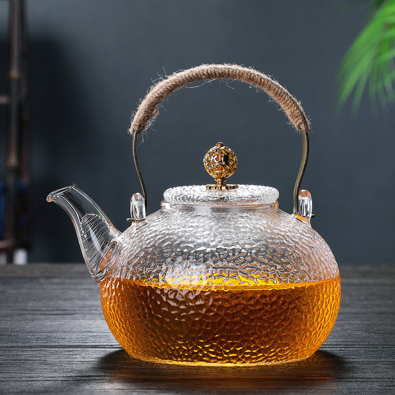 玻璃茶壶煮茶壶提梁锤纹壶耐温玻璃泡茶壶电陶炉烧煮茶器