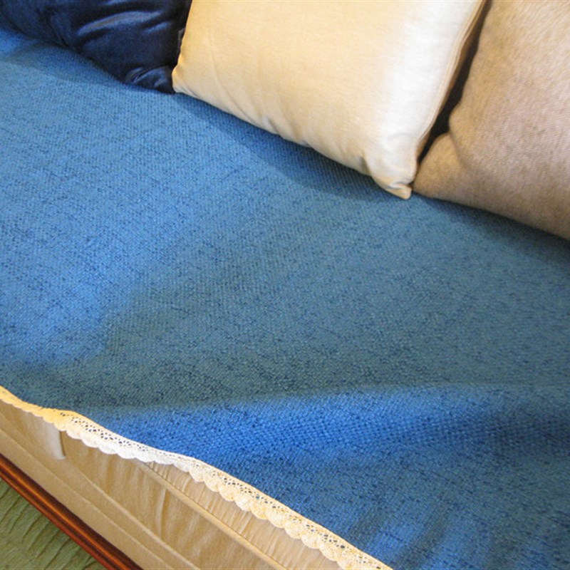 宝蓝色加厚高档棉麻沙发垫四季防滑沙发巾沙发垫 坐垫纯色 可定制