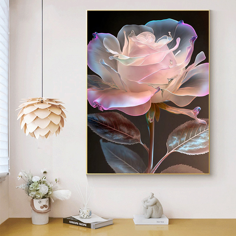 玫瑰花卉钻石画满钻粉色手工点贴钻十字绣小幅