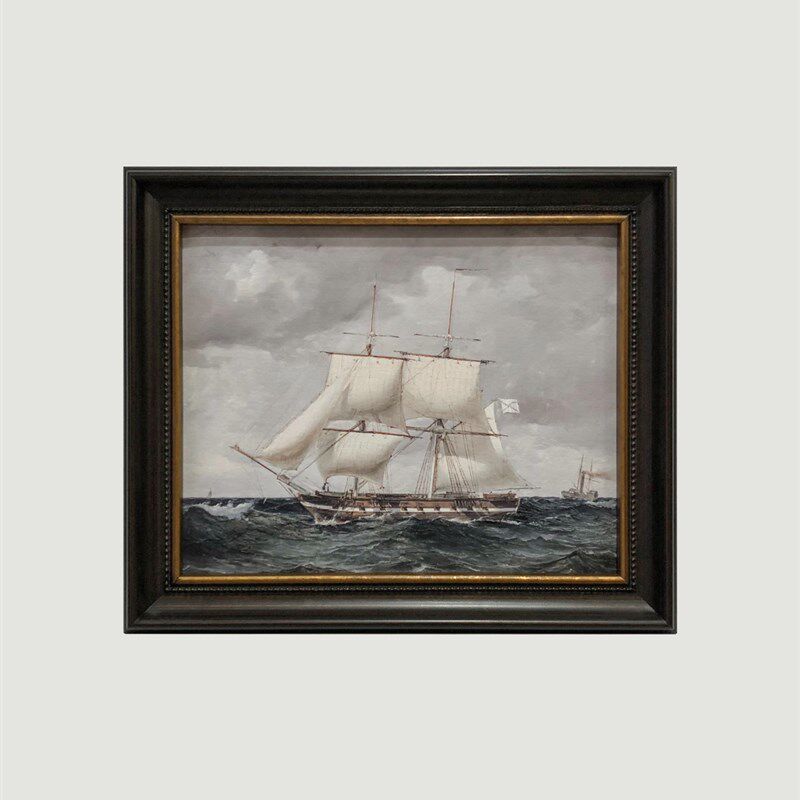 中古风帆船海风景蓝色小众装饰画 书房样板房挂画