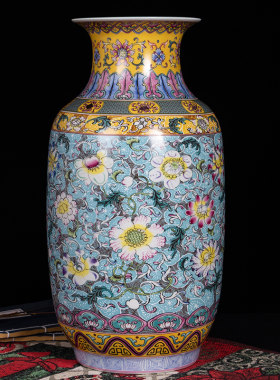 欧式奢华粉彩冬瓜瓶花瓶插花落地家居软装新房书房室