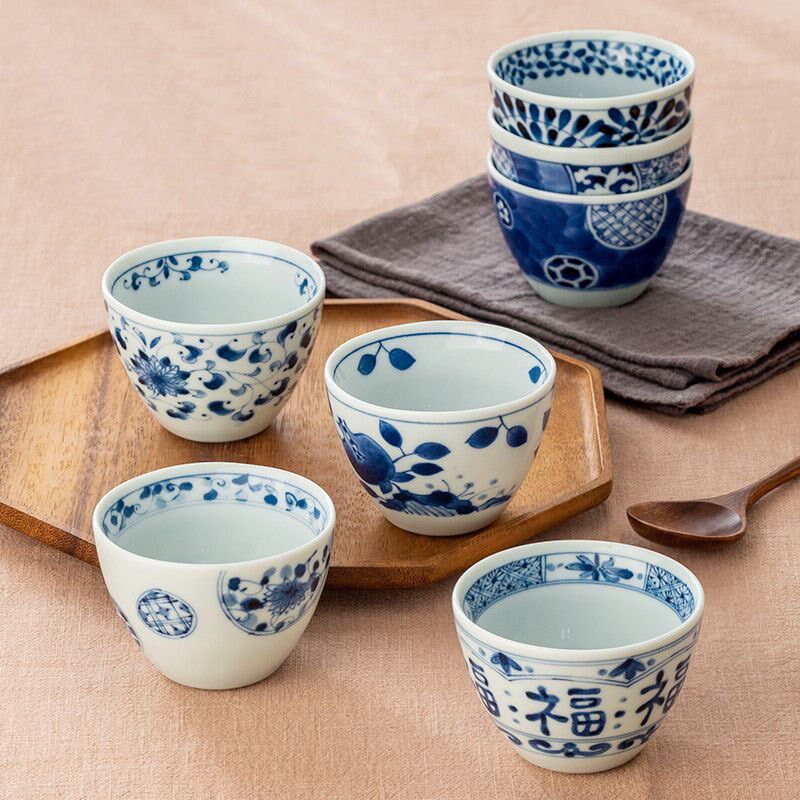 蓝凛堂福字茶杯日式主人杯青花瓷杯杯釉下彩复古茶酒杯