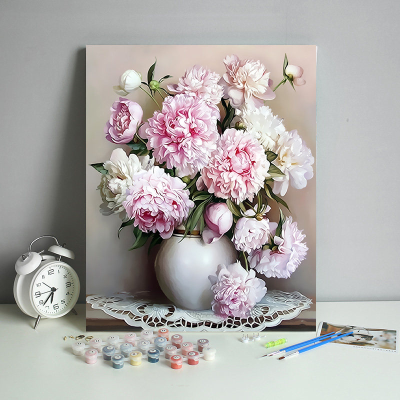 数字油画填牡丹花欧式花卉手绘涂色手工填色餐厅油彩画级