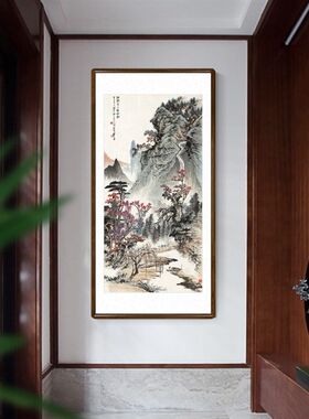鸿运当头国画画竖版玄关画中式走廊室招财画
