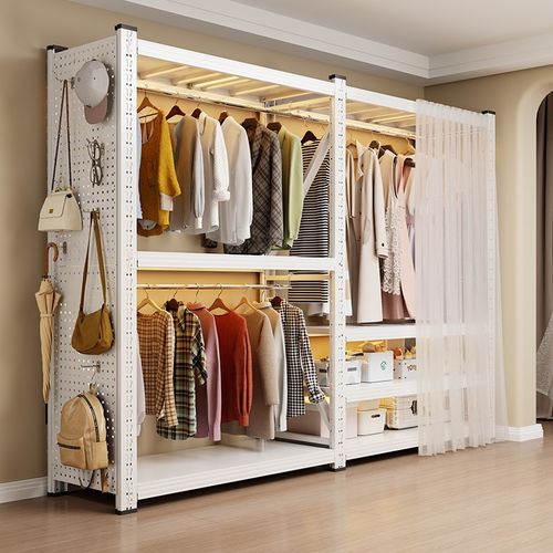 衣架货架家用开放式简易组装衣柜出租屋钢制洞洞板挂衣架卧室衣橱