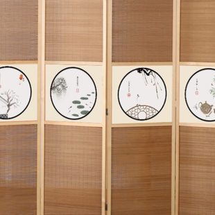 竹编屏风隔断墙客厅卧室遮挡帘折叠移动实木装 中式 饰家用简约现代