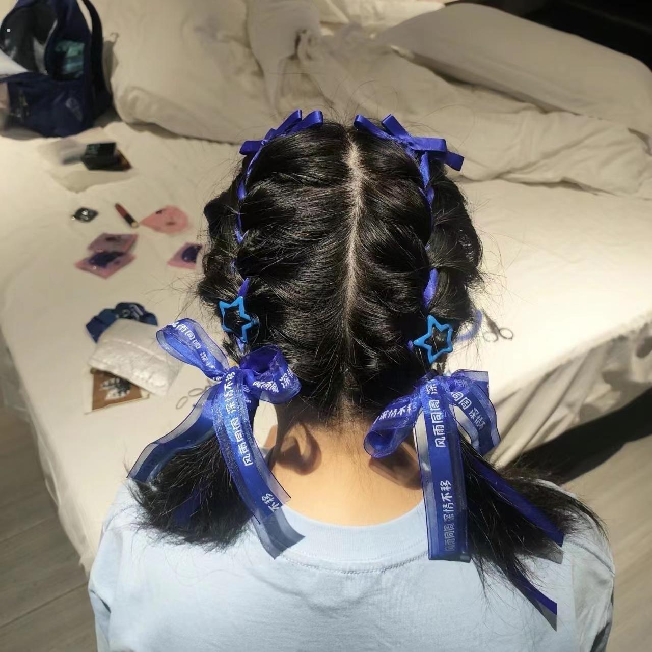 周深演唱会应援编发彩带丝带蓝色发夹发饰头饰配饰饰品音乐节应援