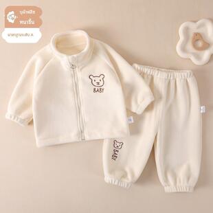 婴儿衣服秋冬季网红奥利绒保暖外套潮童分体套装一岁男女宝宝冬装