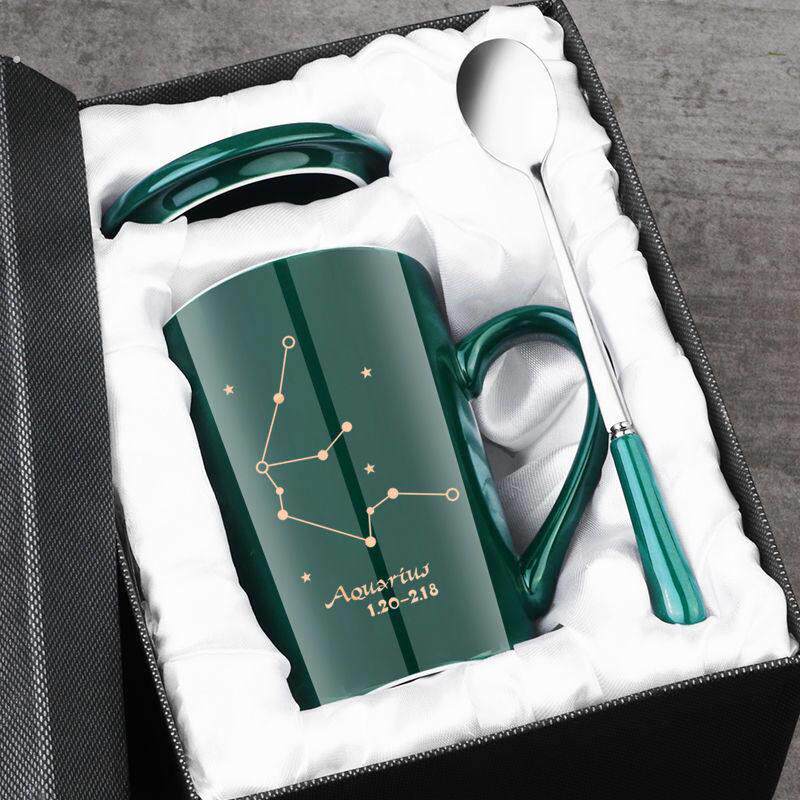 十二星座马克杯个性陶瓷杯子带盖勺家用情侣水杯男生大容量咖啡杯