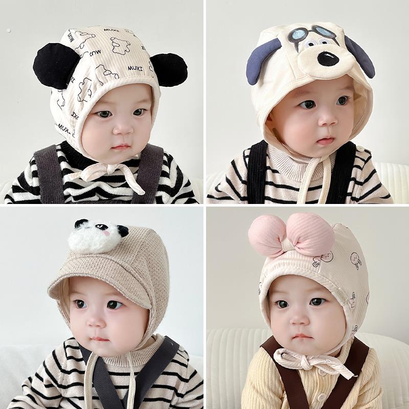 婴儿帽子春秋外出女宝宝婴幼儿胎帽新生囟门秋冬季保暖护耳帽男宝