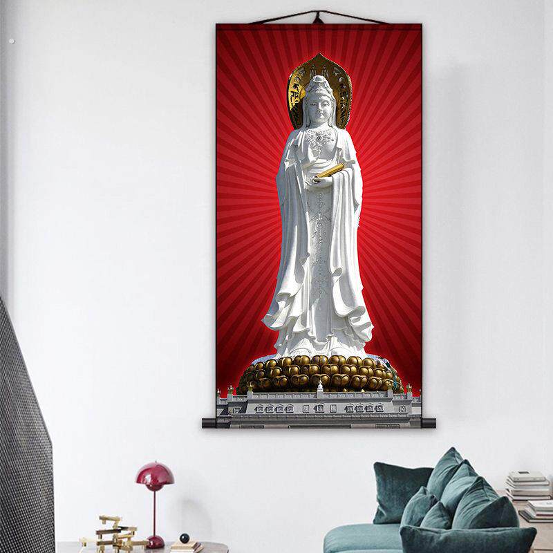 观世音画像菩萨画满心卷轴挂画观音图送子观音画家用西方三圣