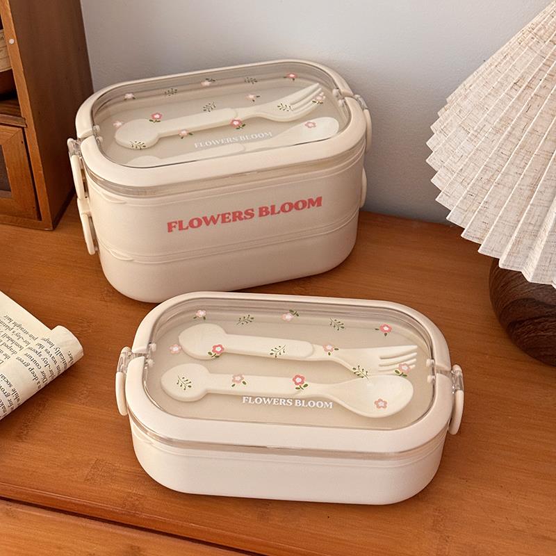 韩系小碎花保温饭盒304不锈钢上班族带饭餐盒学生便当盒分格带盖