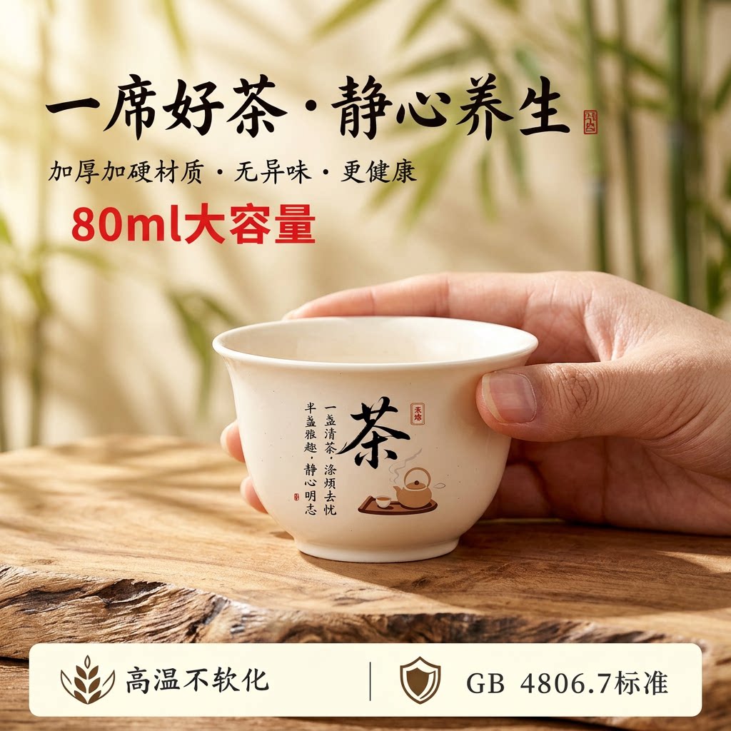 一次性茶杯加厚耐高温茶具家用待客杯大容量80ml环保塑杯即用免洗