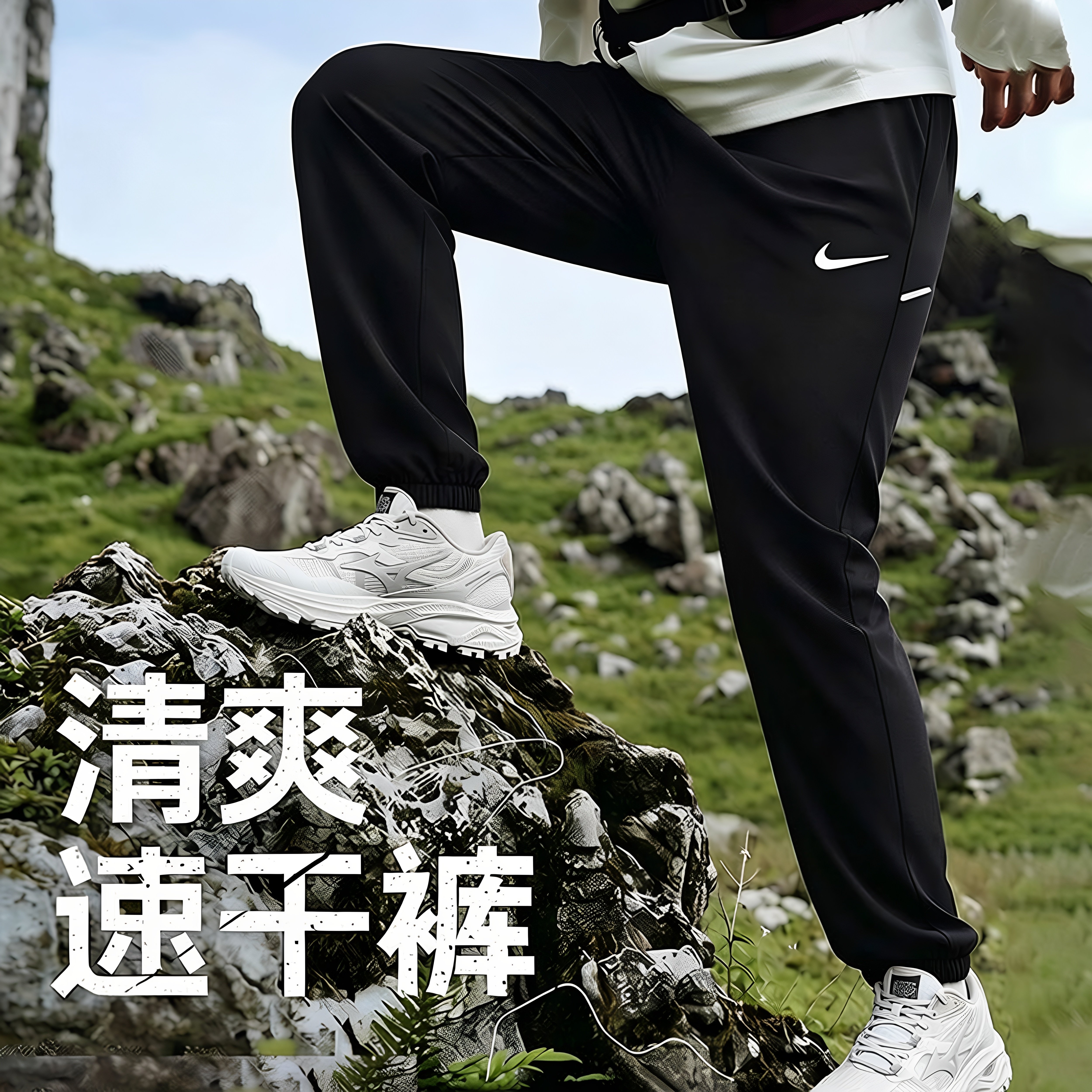 耶运动NIKE耐克裤子男裤26夏季新款薄款束脚休闲裤黑色速干运动
