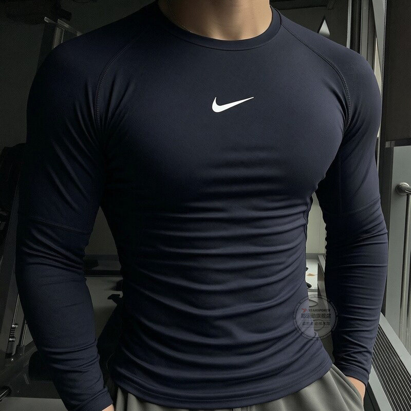 耶运动NIKE耐克紧身衣男士夏季速干长袖健身衣训练服足球跑步运动
