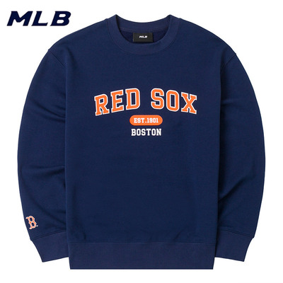 MLB卫衣男女情侣装新款学院系列蓝色简约圆领套头衫3AMTV9244
