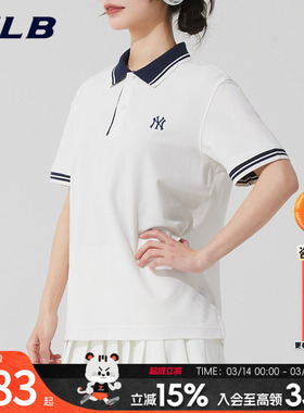 MLB男女情侣上衣春季新款凉感polo衫时尚条纹边短袖3APQB0263