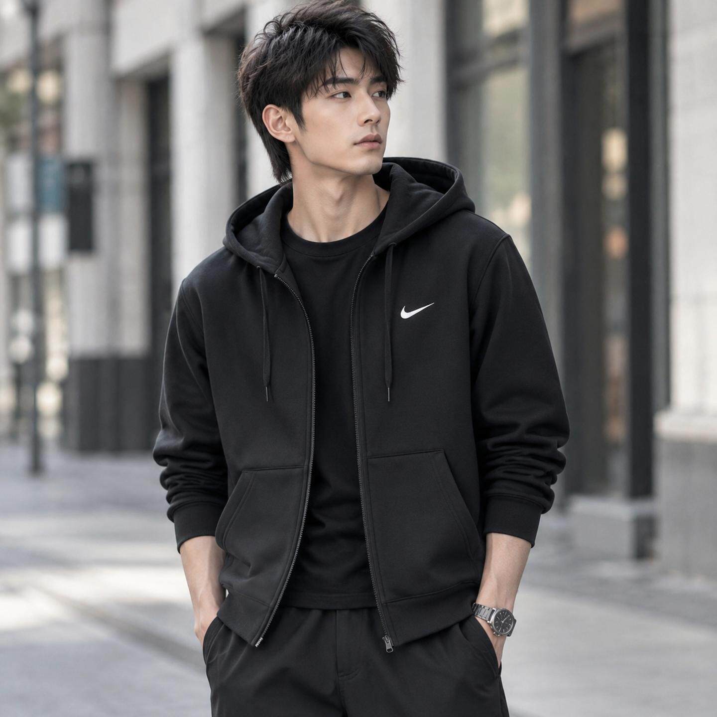 耶运动耐克运动外套2026秋季新款男装加绒连帽夹克NIKE正品卫衣