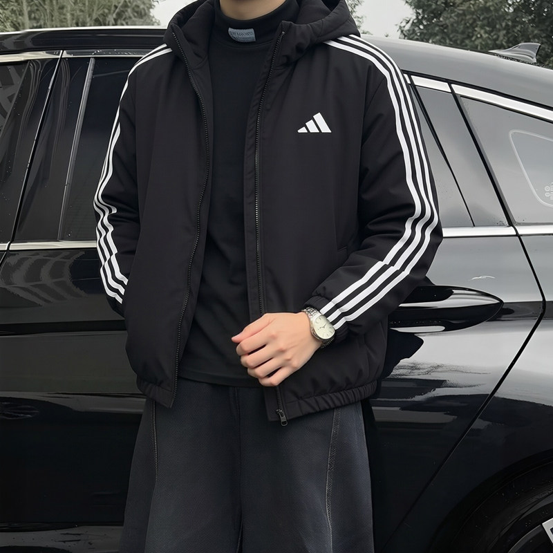 阿迪达斯男款衣服2026秋季新款加绒上衣官方三条杠加厚外套KX9152