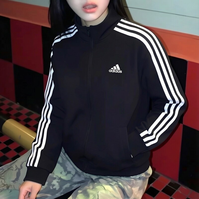 阿迪达斯男女款黑色上衣2026秋季新款衣服官方休闲夹克外套H46099
