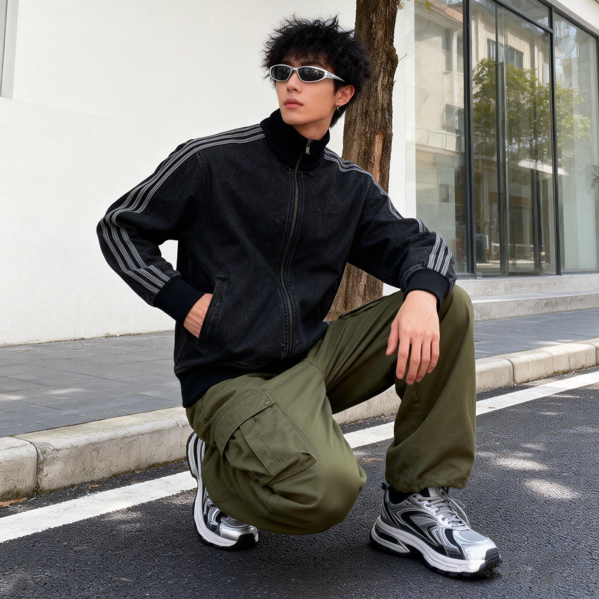 Adidas阿迪达斯三叶草牛仔外套男装26新款水洗蓝牛仔开衫休闲外套