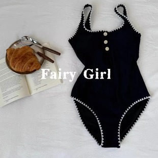 【黑猫白猫】花少邓恩熙同款连体泳衣女显瘦小胸泡温泉度假游泳装