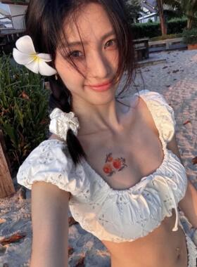 新款白色纯欲泡泡袖少女感比基尼高腰分体泳衣泳池沙滩度假泳衣