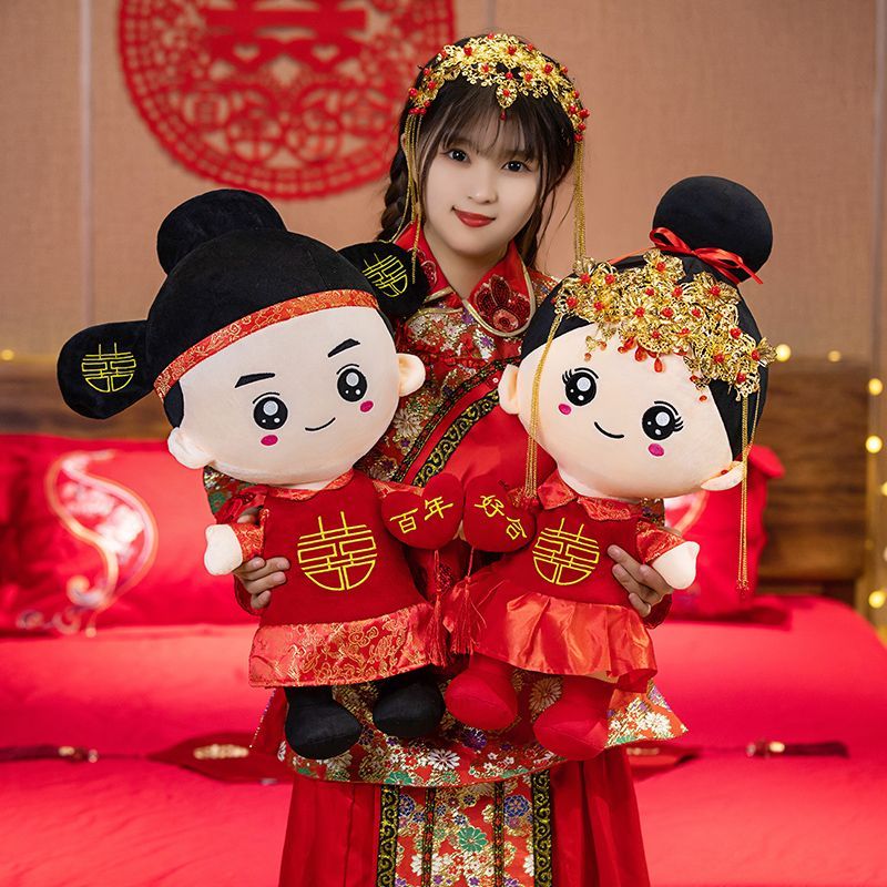 压床娃娃一对结婚新款高档结婚礼物送新人床头上摆件高档喜娃抱枕
