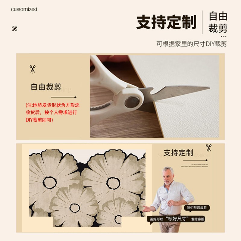 欧式轻奢高级感花朵进门地垫入户门垫耐脏免洗pvc可裁剪门口地毯