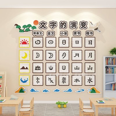 汉字的演变幼儿园环创大厅布置文化墙书法教室培训班机构墙面装饰