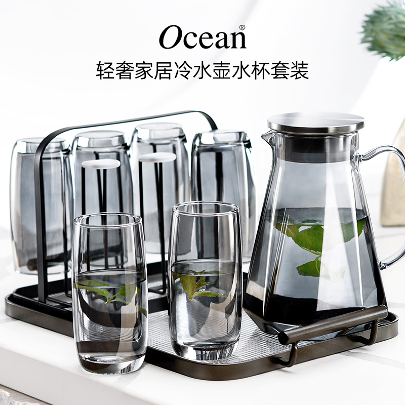 ocean鸥欣客厅待客茶杯套装带把玻璃喝水杯家用耐热冷水壶大容量