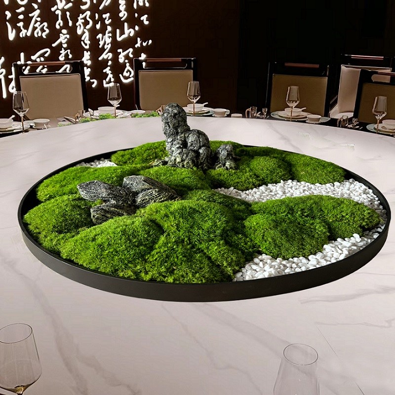 酒店餐桌花永生苔藓造景大圆桌中间转盘摆件装饰品微缩景观摆台