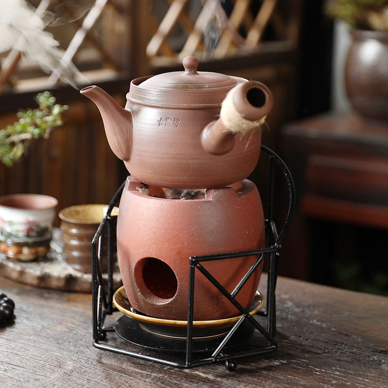 古陶坊覆古大煮茶壶碳烤炉黑晶炉煮茶器家用柴烧窑变红泥烧水壶带
