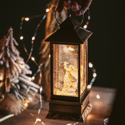 圣诞节风灯飘下雪花水晶球音乐盒旋转跳芭蕾舞女孩八音盒生日