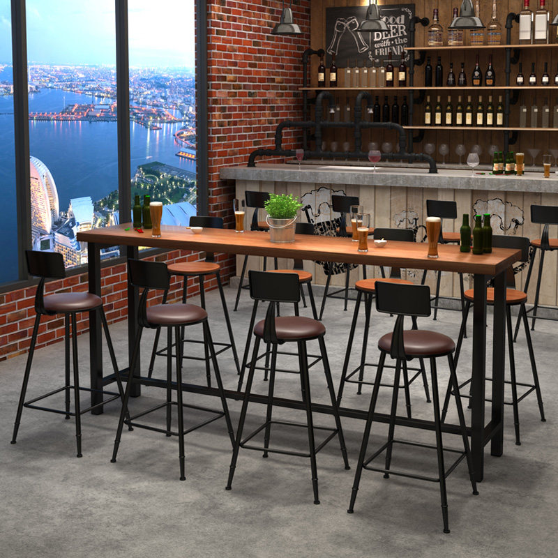 吧台椅子实木高脚凳子休闲奶茶咖啡店酒吧台靠墙家用长条吧台桌椅